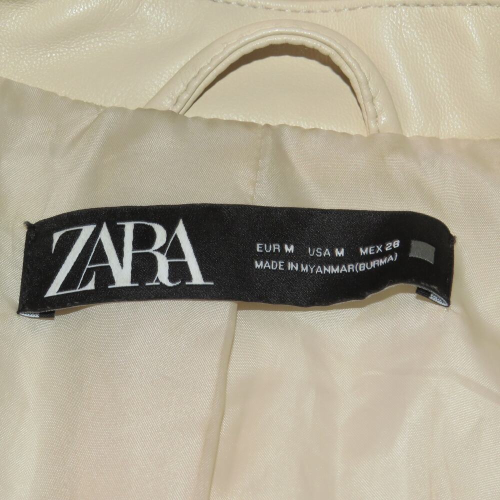 Zara Cream Faux Leather Belted Moto Jacket - Picture 8 of 11